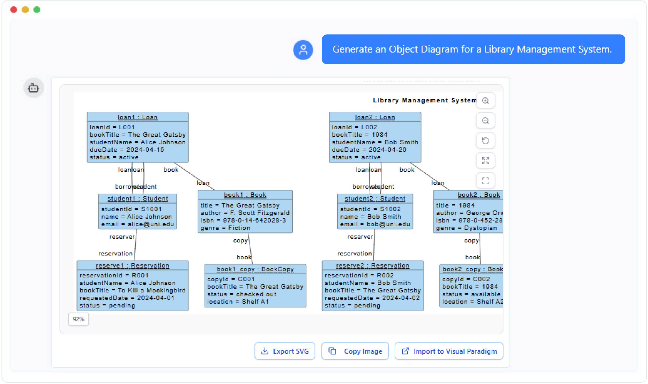 Library Management System Object Diagram