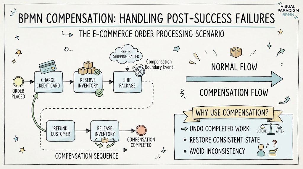Mastering BPMN Compensation: Handling Post-Success Failures in E-Commerce