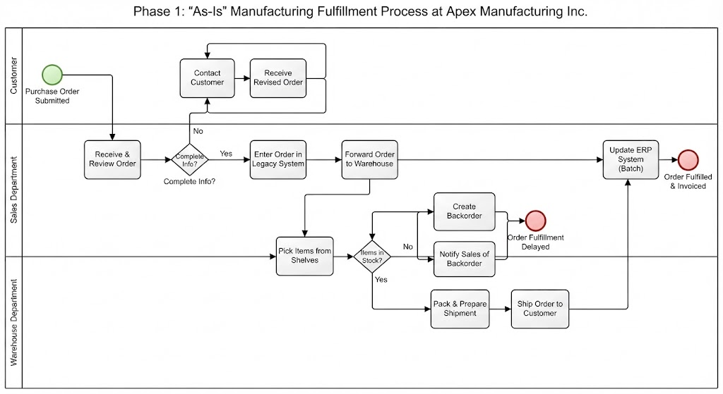 As-Is Manufacturing Fulfillment Process Flowchart Diagram