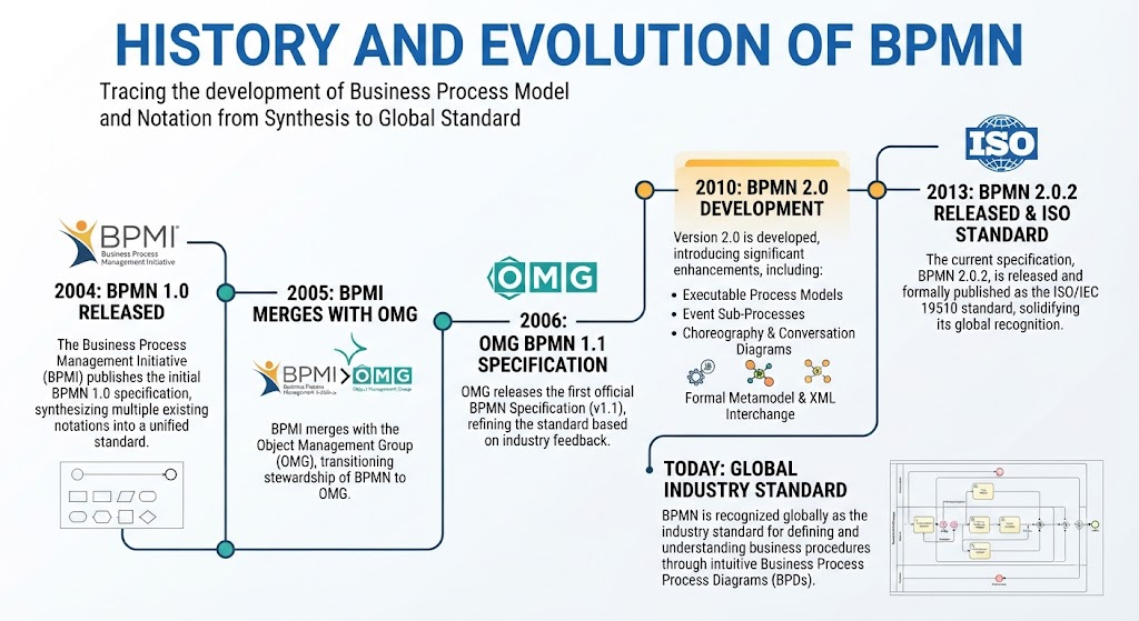 BPMN History Evolution Timeline Diagram