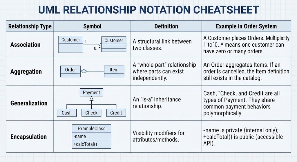 UML Relationship Notation Cheatsheet