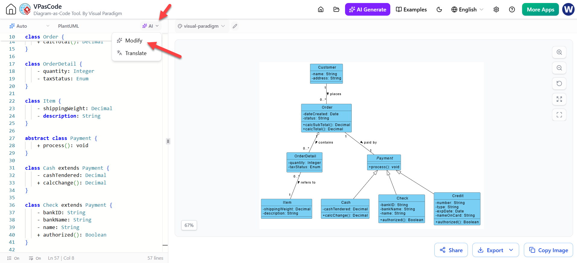 PlantUML Class Diagram AI Modify Tool